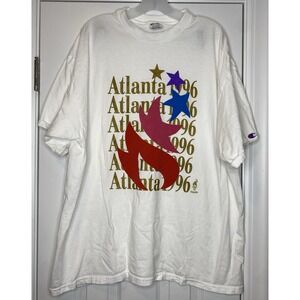 Champion Men's Vintage Atlanta 1996 Olympics Repeat Torch T Shirt White Size XXL